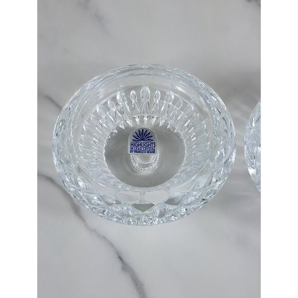 Princess House Candle Holder 4 1/2" Highlights Clear Lead Crystal Reversible x2 - Picture 4 of 15